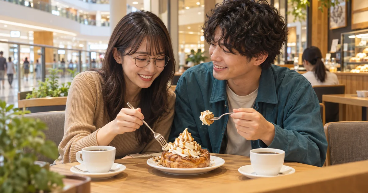 イオンモール大和でデートを楽しむふたりをイメージしたAI画像
