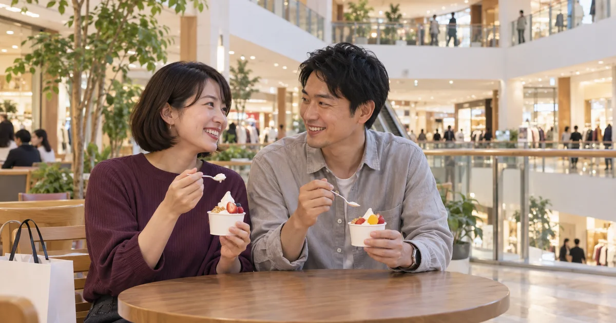 湘南モールフィルでデートを楽しむふたりをイメージしたAI画像