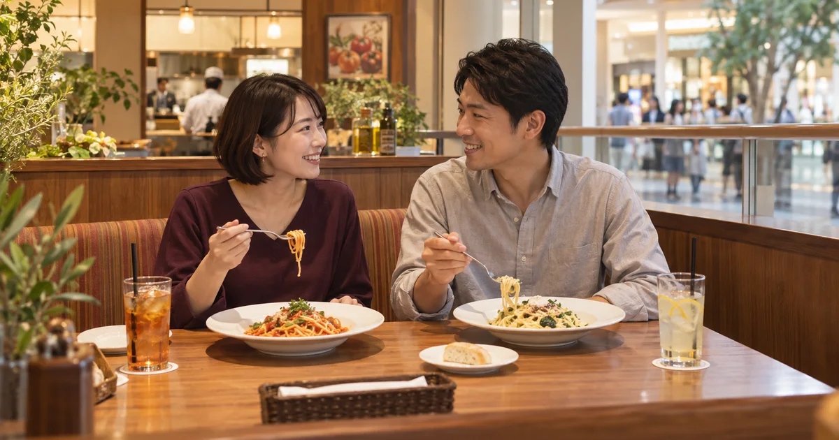 モラージュ佐賀でデートを楽しむふたりをイメージしたAI画像