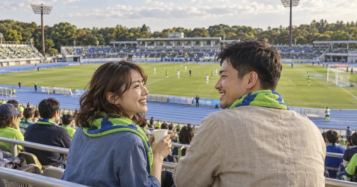レモンガススタジアム平塚でデートを楽しむふたりをイメージしたAI画像