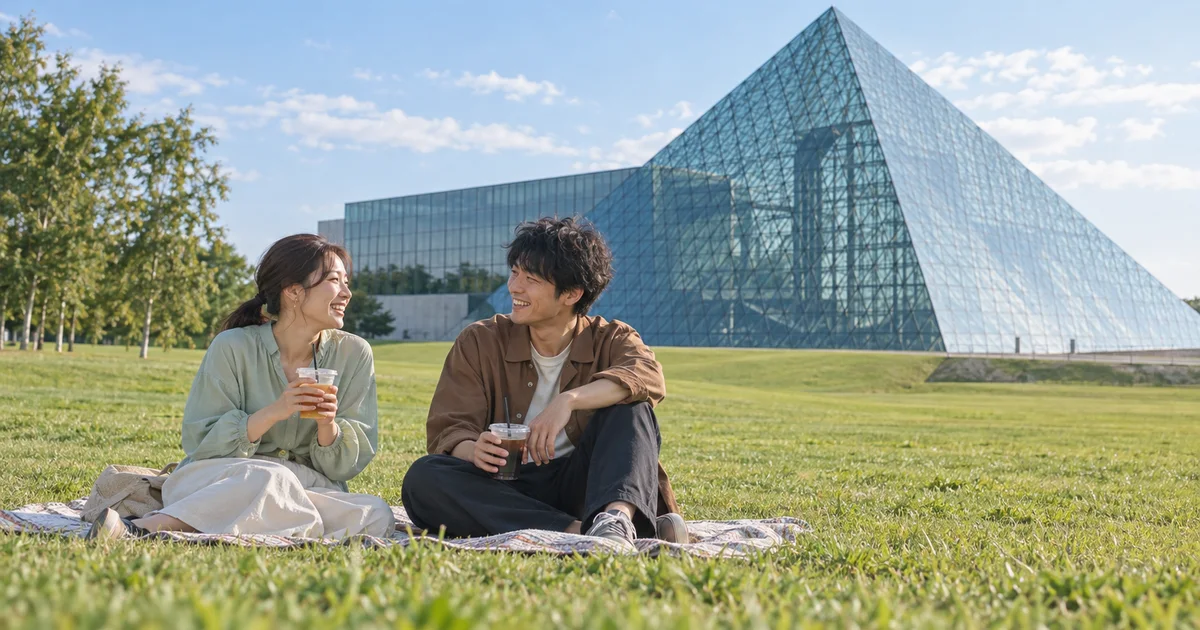 モエレ沼公園でデートを楽しむふたりをイメージしたAI画像