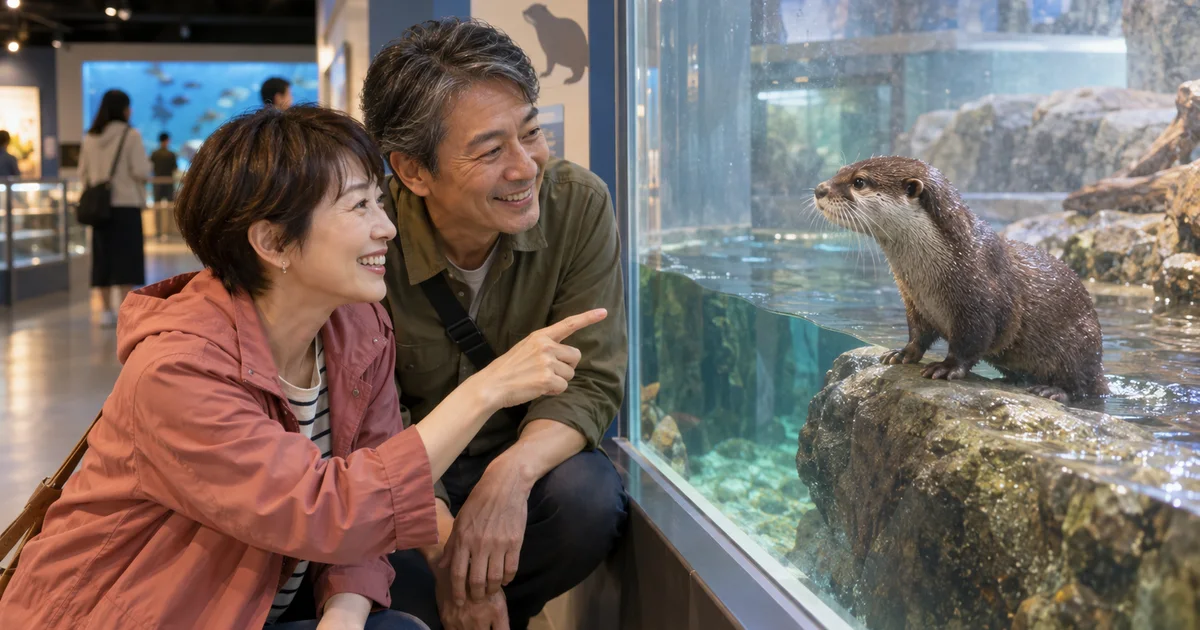 サンピアザ水族館でデートを楽しむふたりをイメージしたAI画像