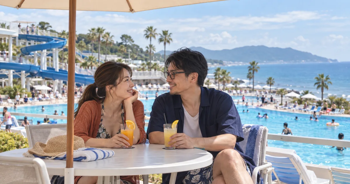 大磯ロングビーチでデートを楽しむふたりをイメージしたAI画像