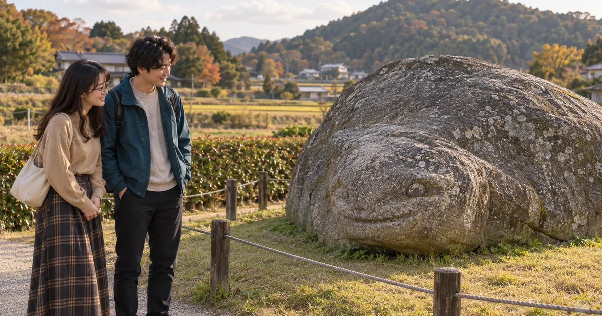 亀石でデートを楽しむふたりをイメージしたAI画像