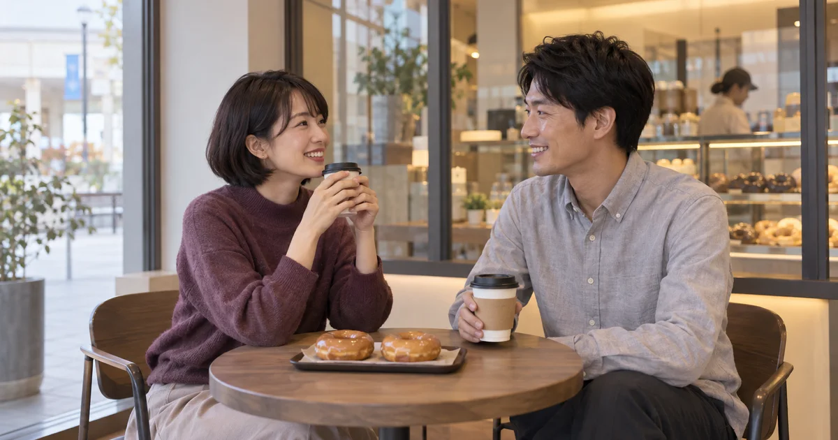 千歳アウトレットモール・レラでデートを楽しむふたりをイメージしたAI画像